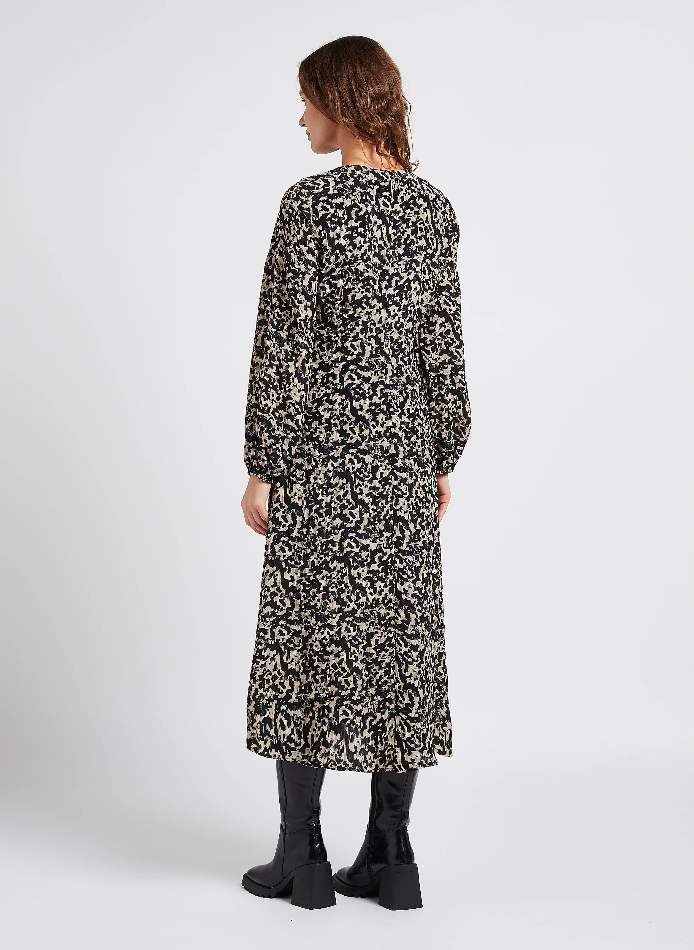 RHIAN - Robe midi col V imprimée| Multicolore