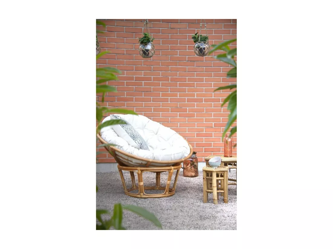 Fauteuil papasan en rotin avec coussin écru