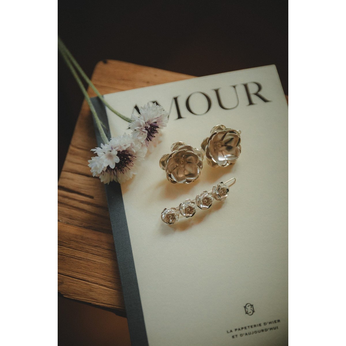 mini barrette fleurs plaqué argent - AGLAÉ