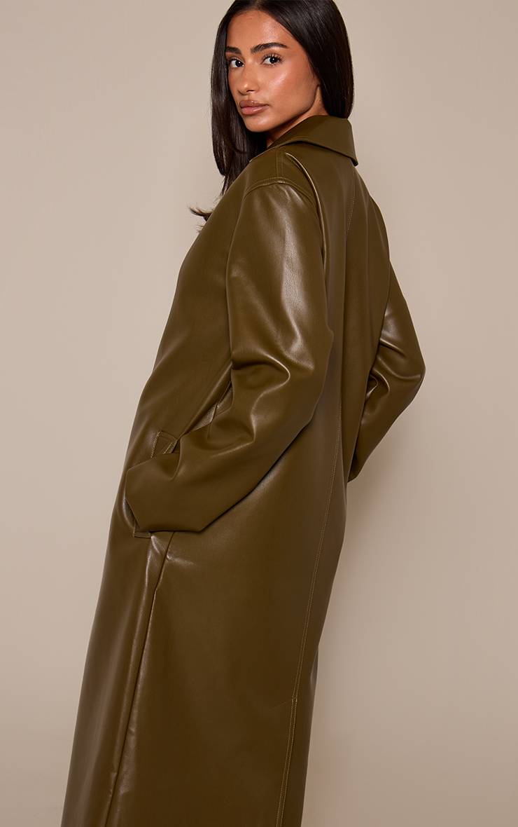 Kaki Manteau Trench Long En Synthétiquecuir Kaki Foncé Petite