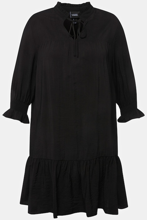 Kleid, Volantsaum, A-Linie, Stehkragen, 3/4-Arm