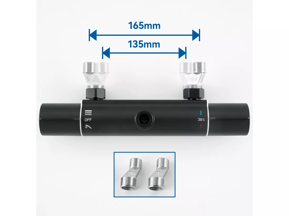 AURALUM MAX Colonne de Douche Noir avec Mitigeur Thermostatique,Mitigeur Douche avec Tête de Douche,Pommeau à Main 3 Jets,Hauteur Réglable 840-1210mm