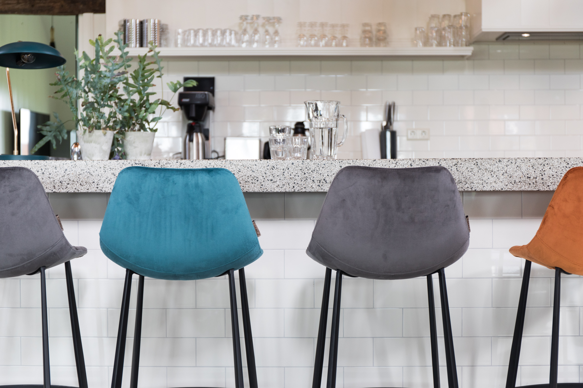 Barkruk Franky  velvet (zithoogte 65 cm) blauw - set van 2