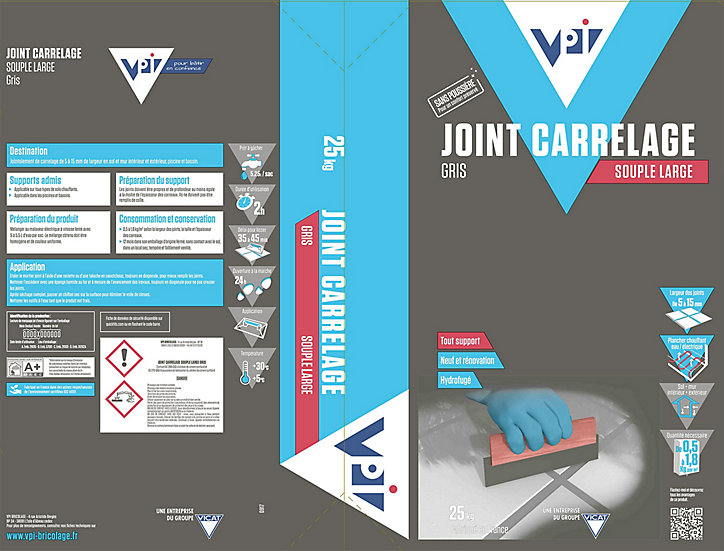 Joint pour carrelage sol souple sans poussière Gris - 25kg