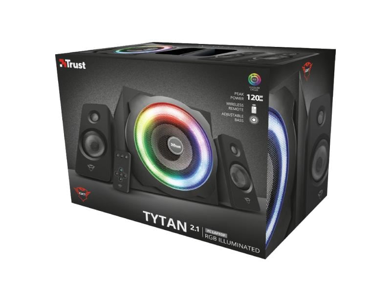 Trust PC-Lautsprecher GXT 629 Tytan RGB Illuminated 2.1 Leistungsstarkes 2.1-Lautsprecherset mit einstellbarer RGB-Beleuchtung