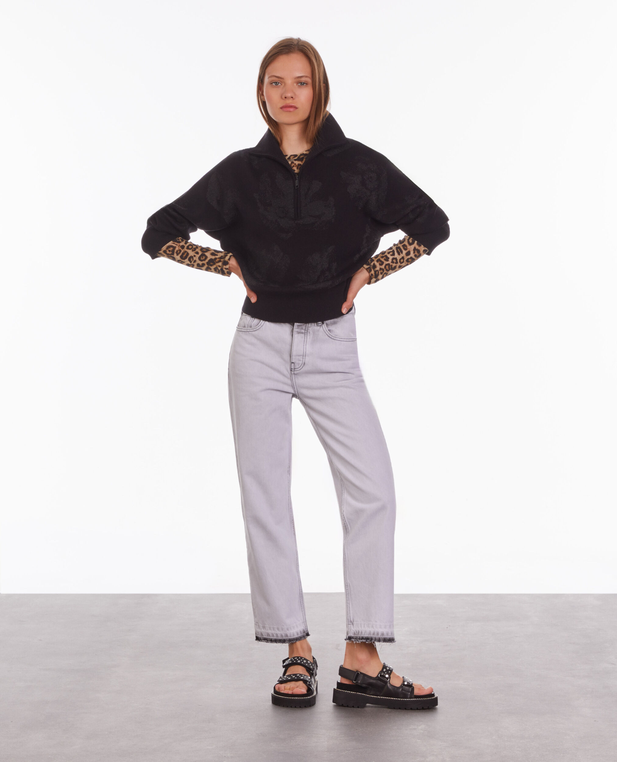 Pull noir en laine mélangée avec motifs lurex