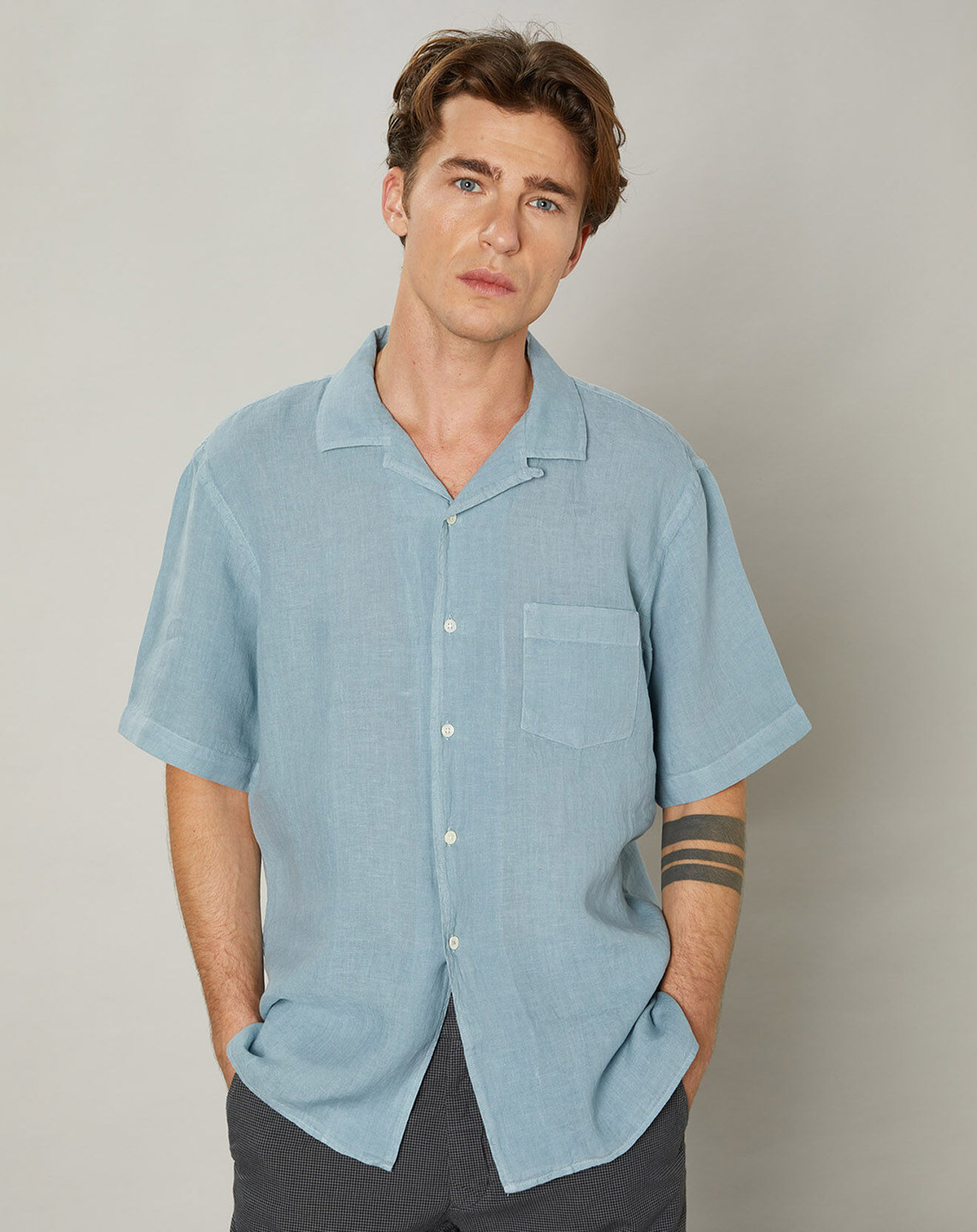 Hartford Chemise regular 100% Lin Palm Pat oyster
