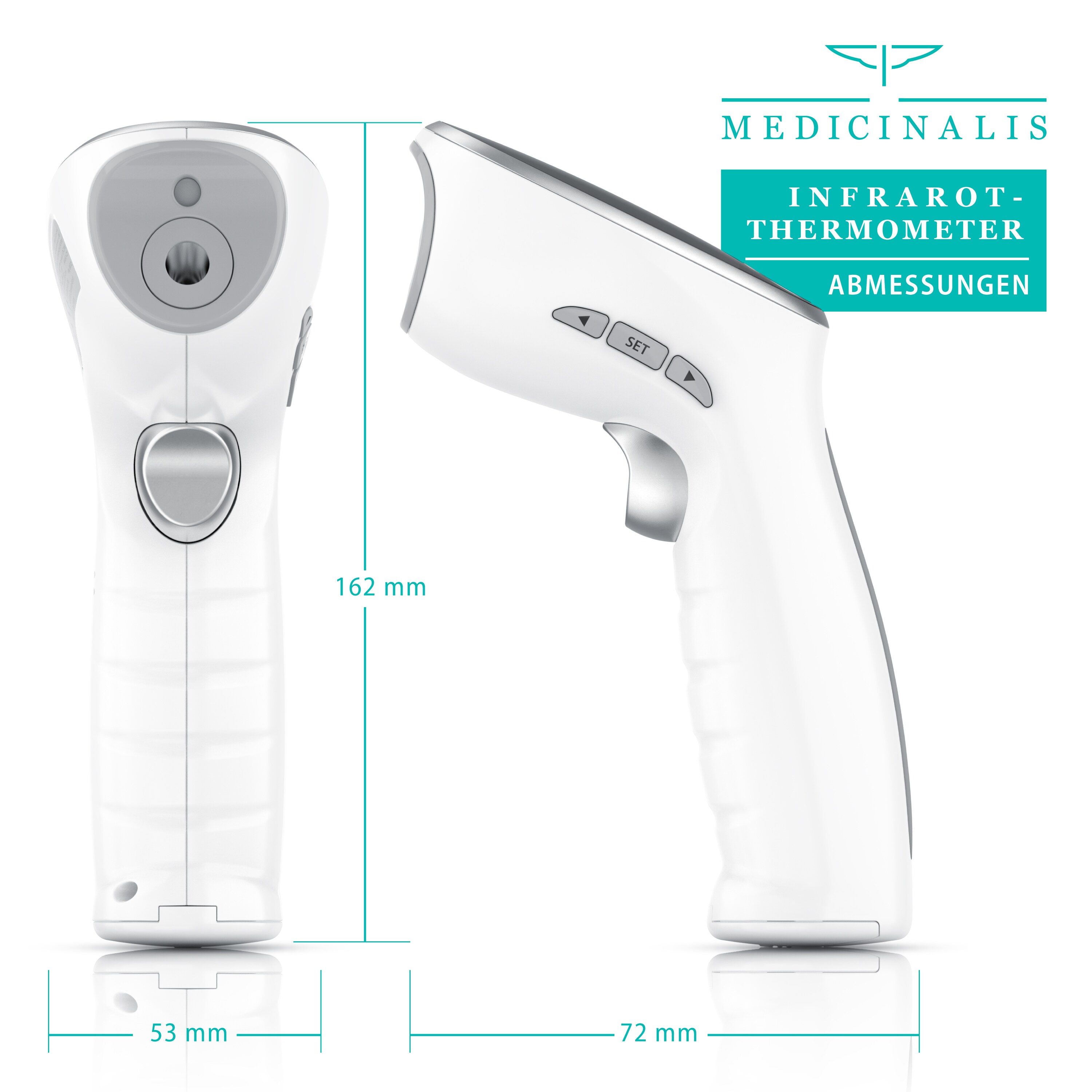 Medicinalis Infrarot Thermometer Fieberthermometer digital - berührungslose Messung und Oberflächenmessung- LCD-Display beleuchtet - Fieberalarm