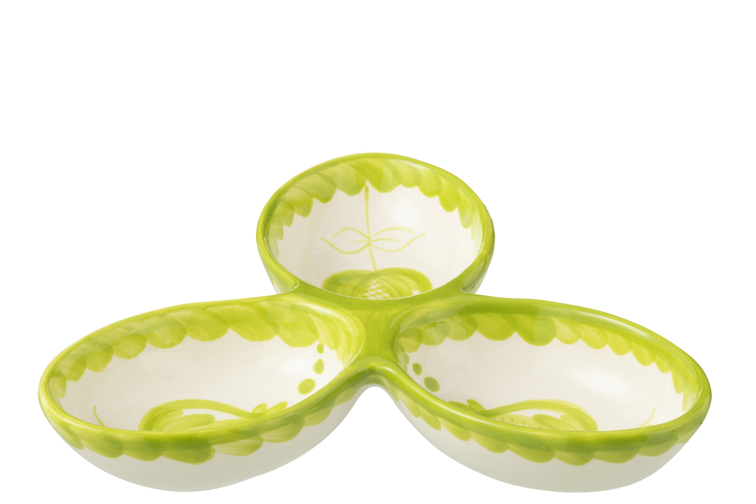 J-Line serveerschaal Granada Clover - keramiek - wit|groen