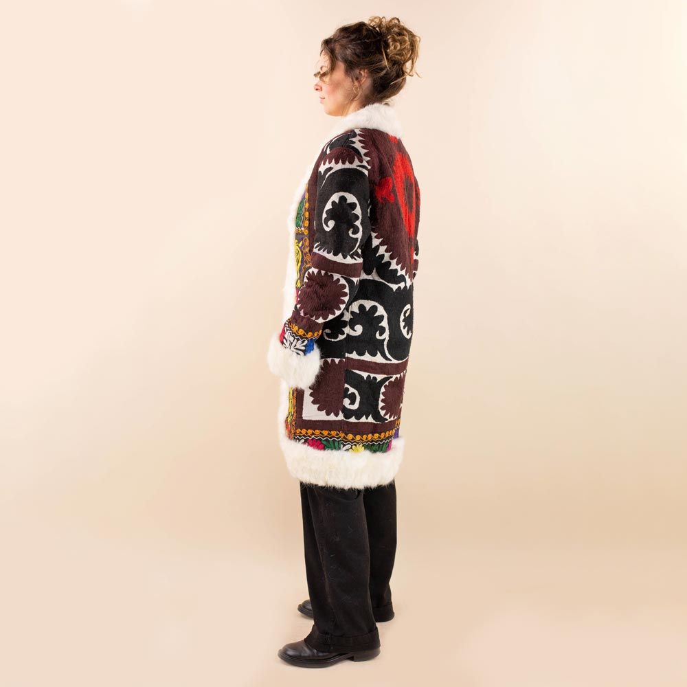 Afghan coat Zahir zwart bruin suzani