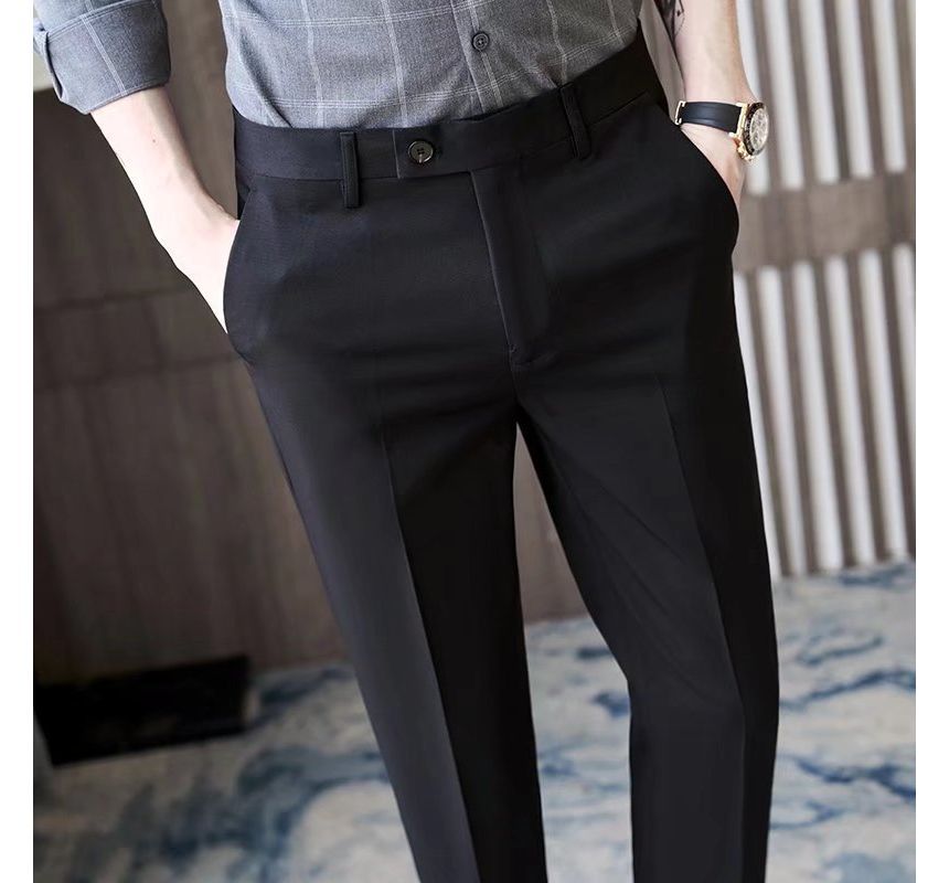Nikoflin - Mid Rise Plain Cropped Tapered Dress Pants