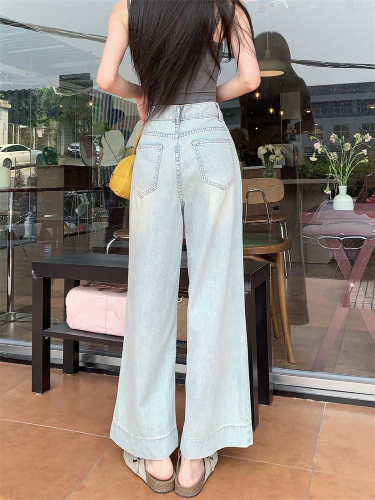 Duwnie - High Rise Washed Wide Leg Jeans
