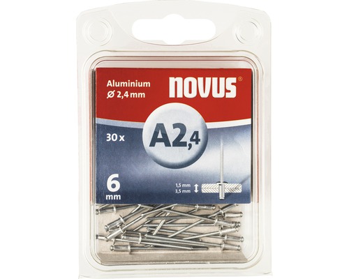 Novus blindklinknagels, aluminium, Ø 2,4 x 6 mm, 30 stuks