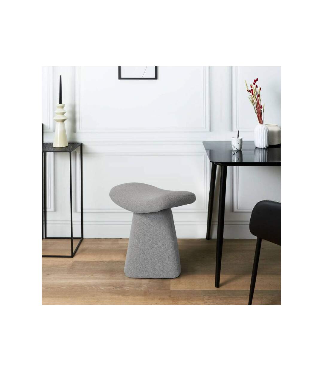 Paris Prix - Tabouret Tissu Bouclette pina 51cm Gris