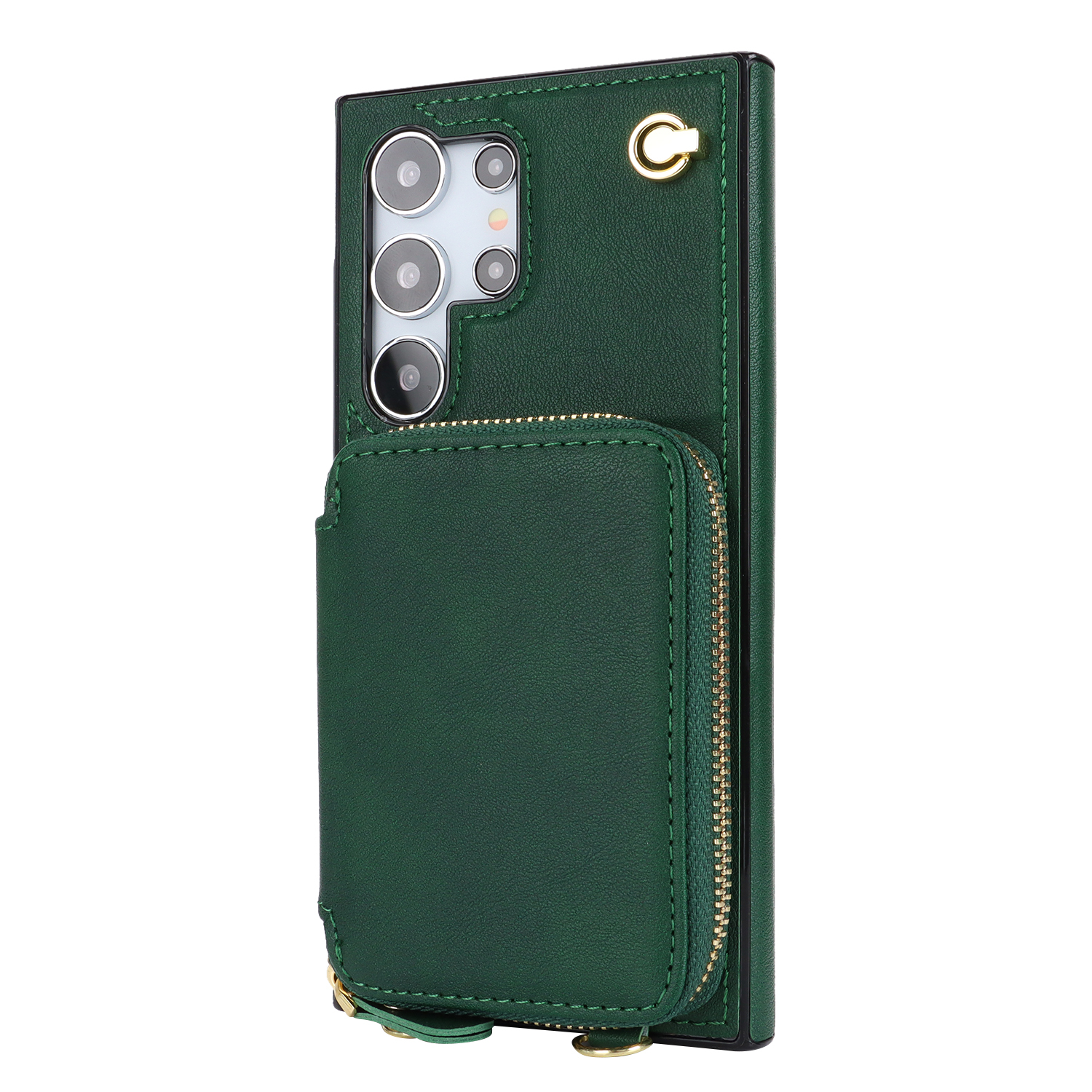 Samsung Galaxy S25 Ultra Necklace Leder Schutz Hülle mit Kartenfächer   Handykette (140cm) - Dunkelgrün