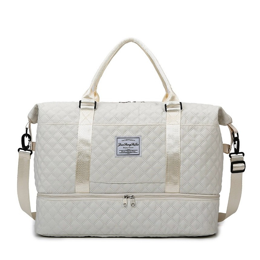 (52x25cm) Stoff Reise Tasche Sporttasche mit Schuhfach   Koffer Lasche - Weiss