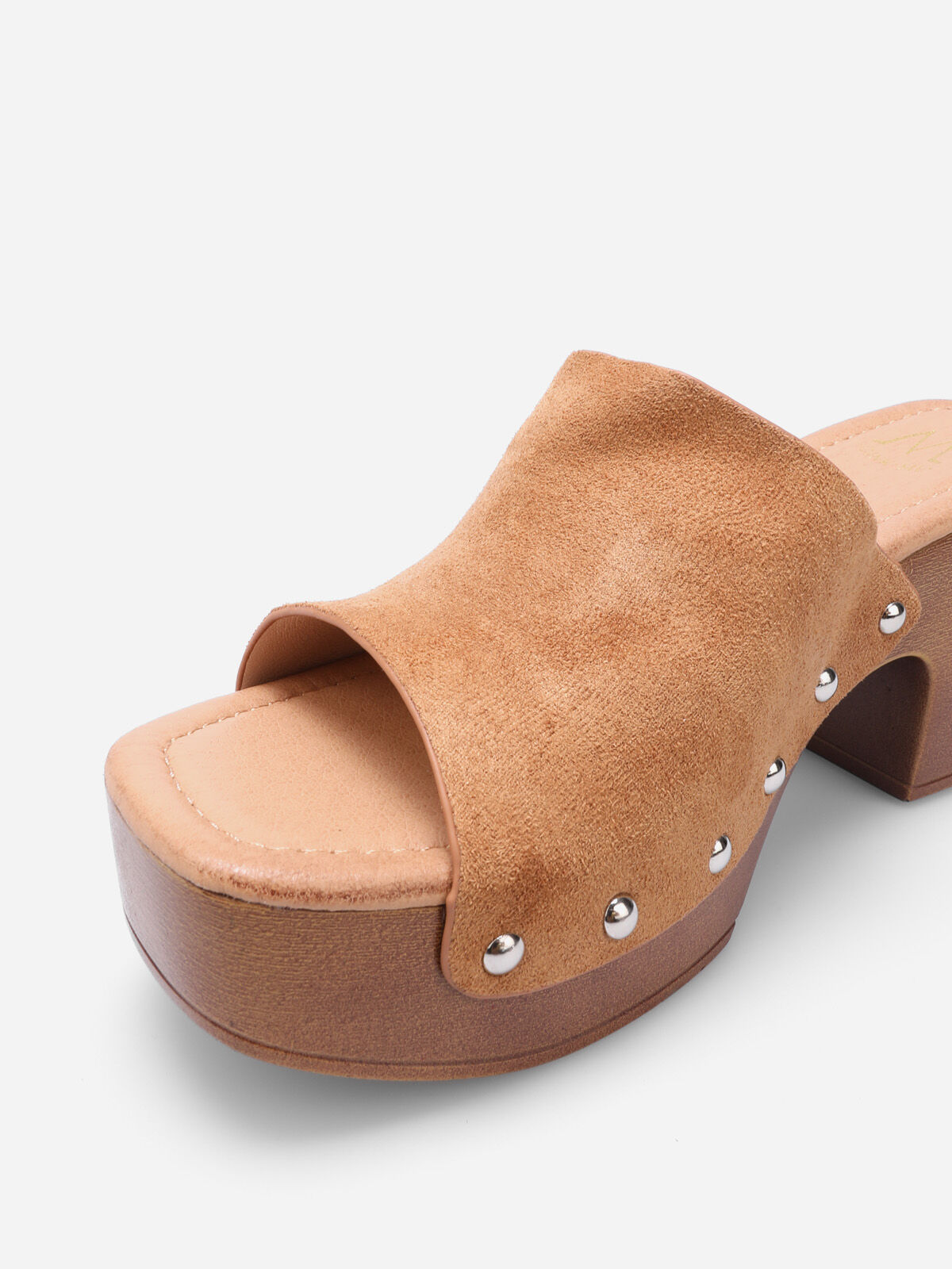 Mules sabots cloutées à plateforme- Camel