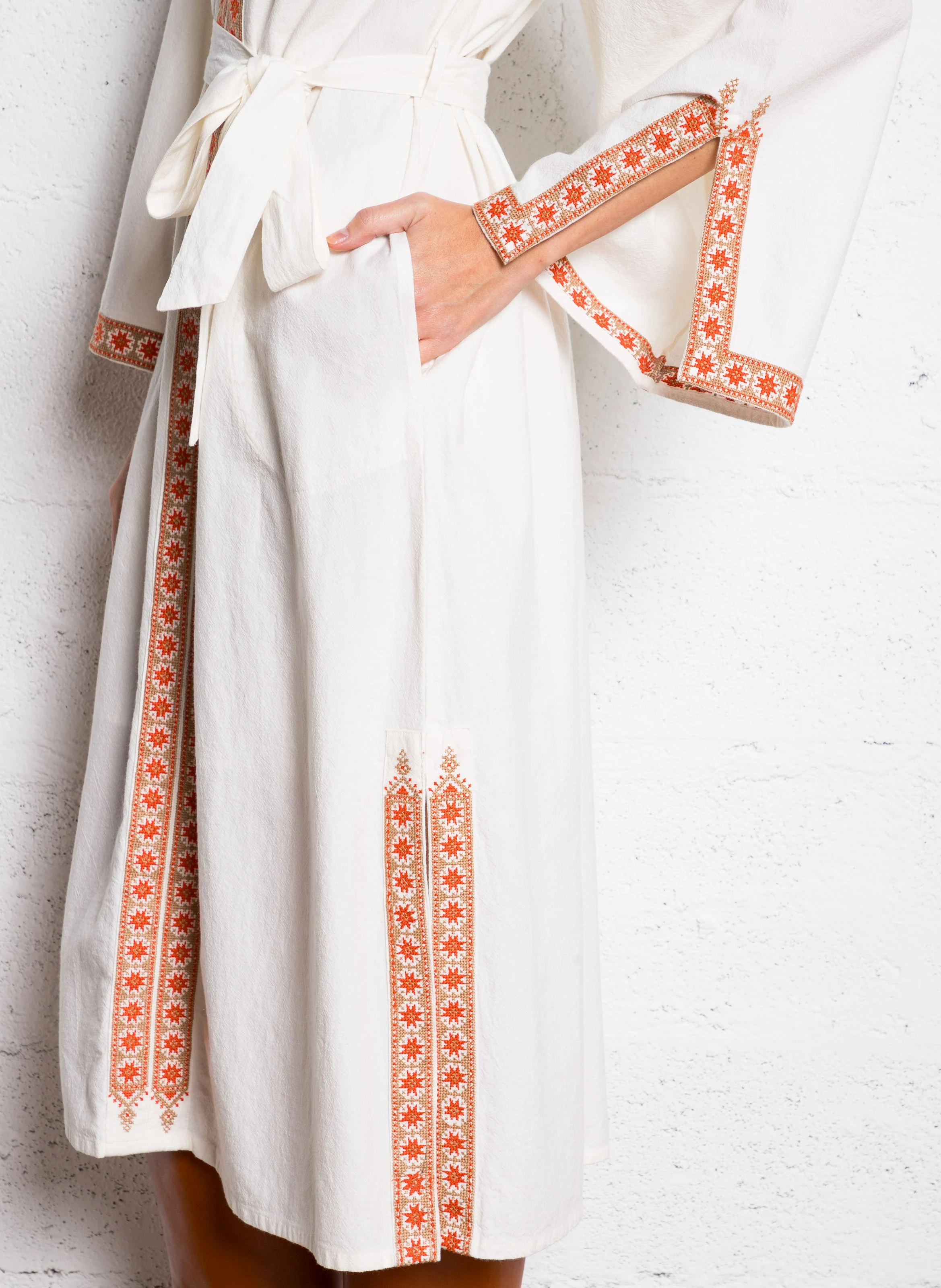GALATEE - Robe longue brodée en coton | Beige