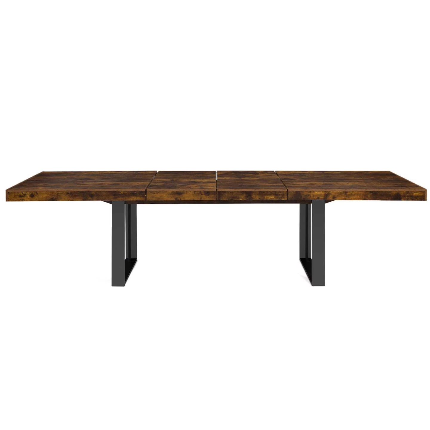 Table à manger extensible rectangle PHOENIX 6-12 personnes bois effet vieilli et noir 200-300 cm