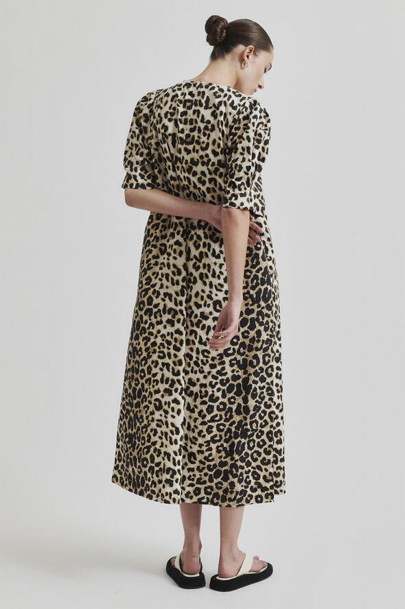 Second Female Leoa Poplin Leopard Maxi Kjole Kelp