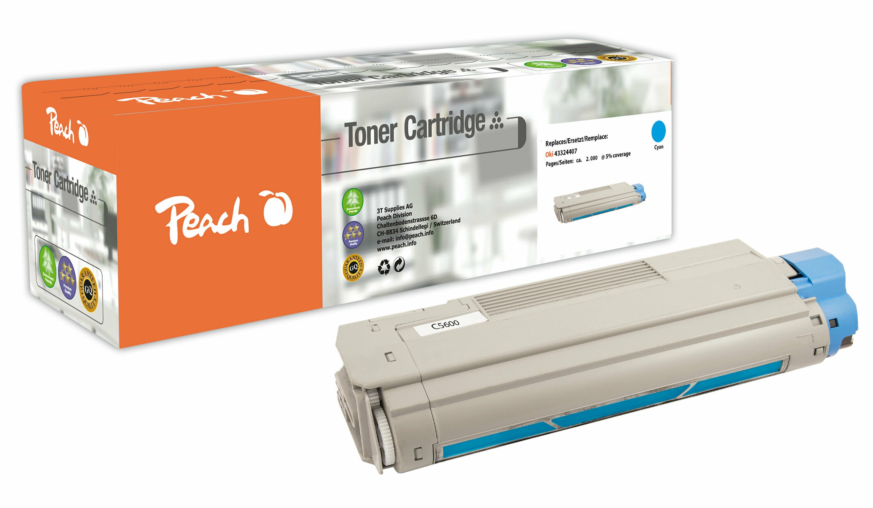 Peach O4332/36/38 Toner cy ersetzt OKI 43381907 für z.B. OKI C 5600, OKI C 5600 DN, OKI C 5600 N, OKI C 5700, OKI C 5700 DN, OKI C 5700 N (wiederaufbereitet)