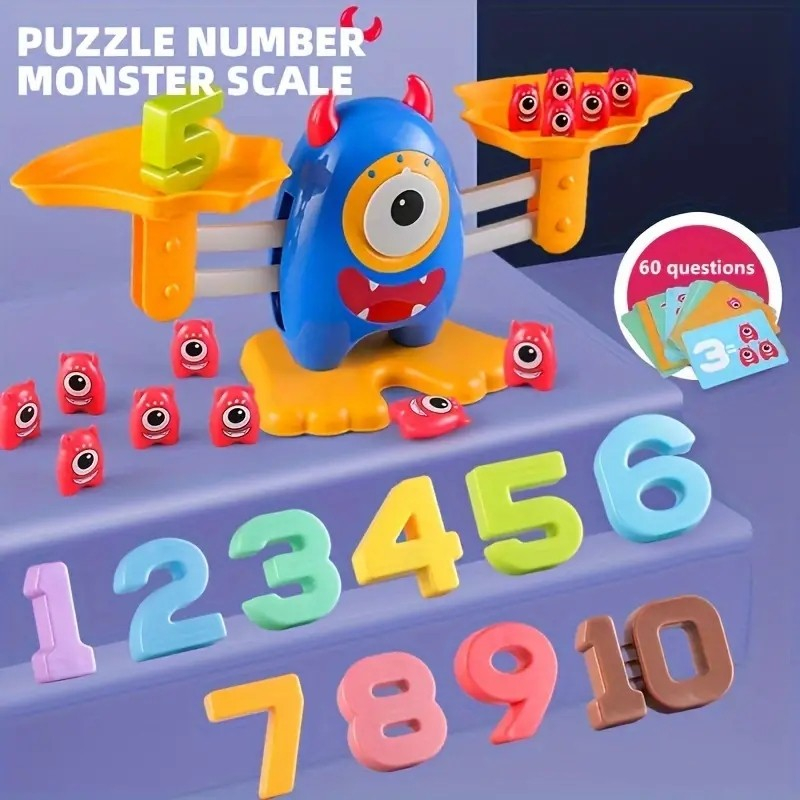 (90-tlg. Set) Kinder Mathematik Spiel Waage Balance Monster Rechenaufgaben Lern Spielzeug für Addition inkl. Aktionskarten