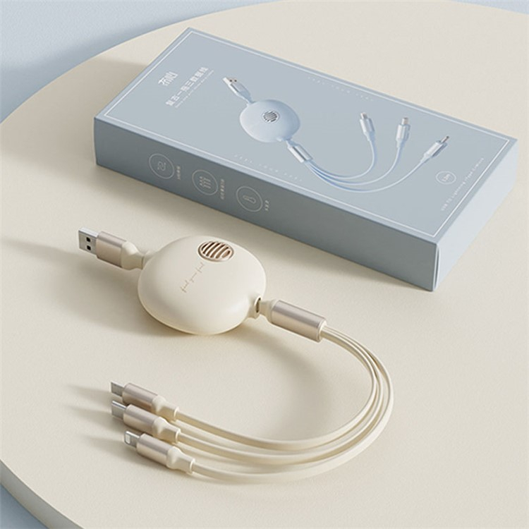 (1.2m) 3.5A 3in1 USB A auf USB C / Lightning / Micro USB Ladekabel Ausziehbares Datenkabel - Weiss