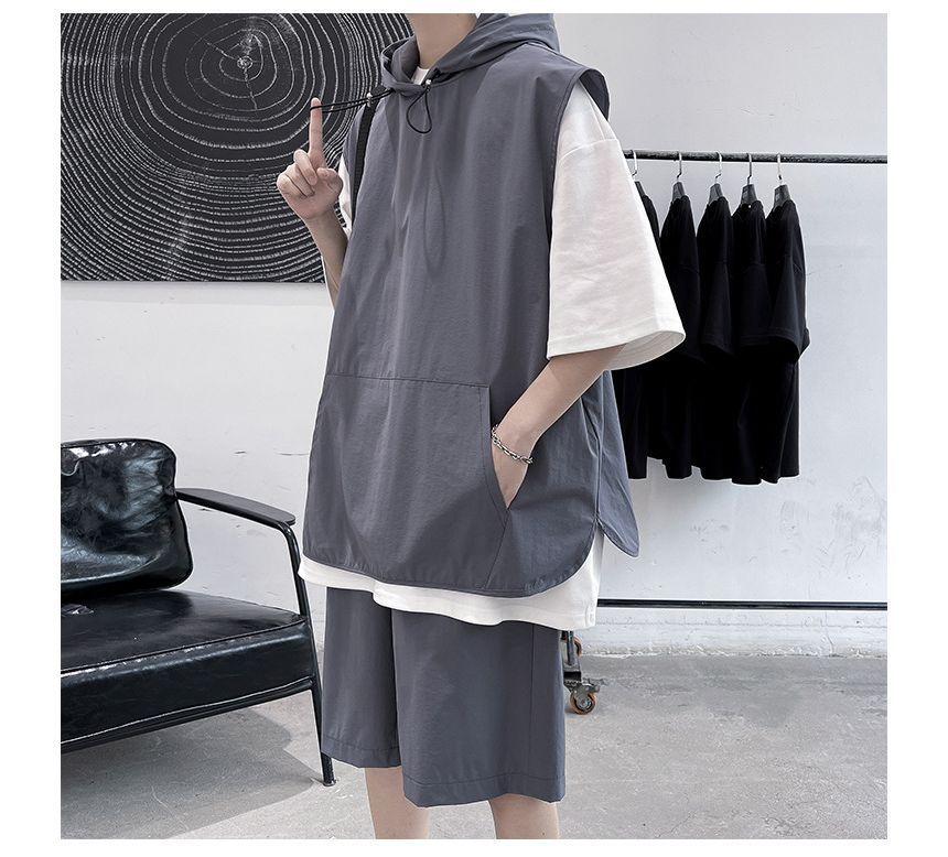 Vernanah - Set: Elleboogmouw Two Tone Hoodie + Sweatshorts