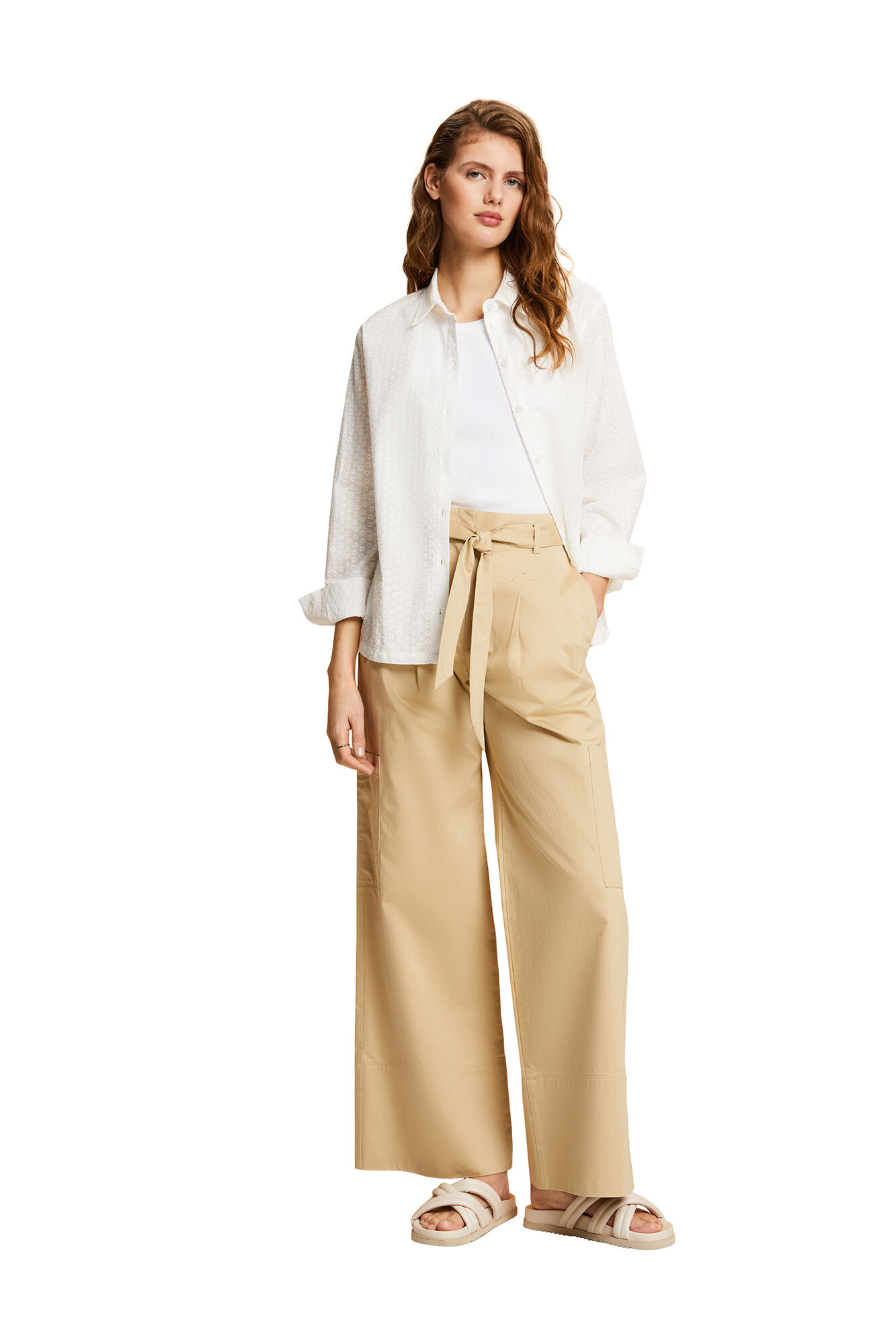 Camisa de algodão bordada com modelagem solta - Branca