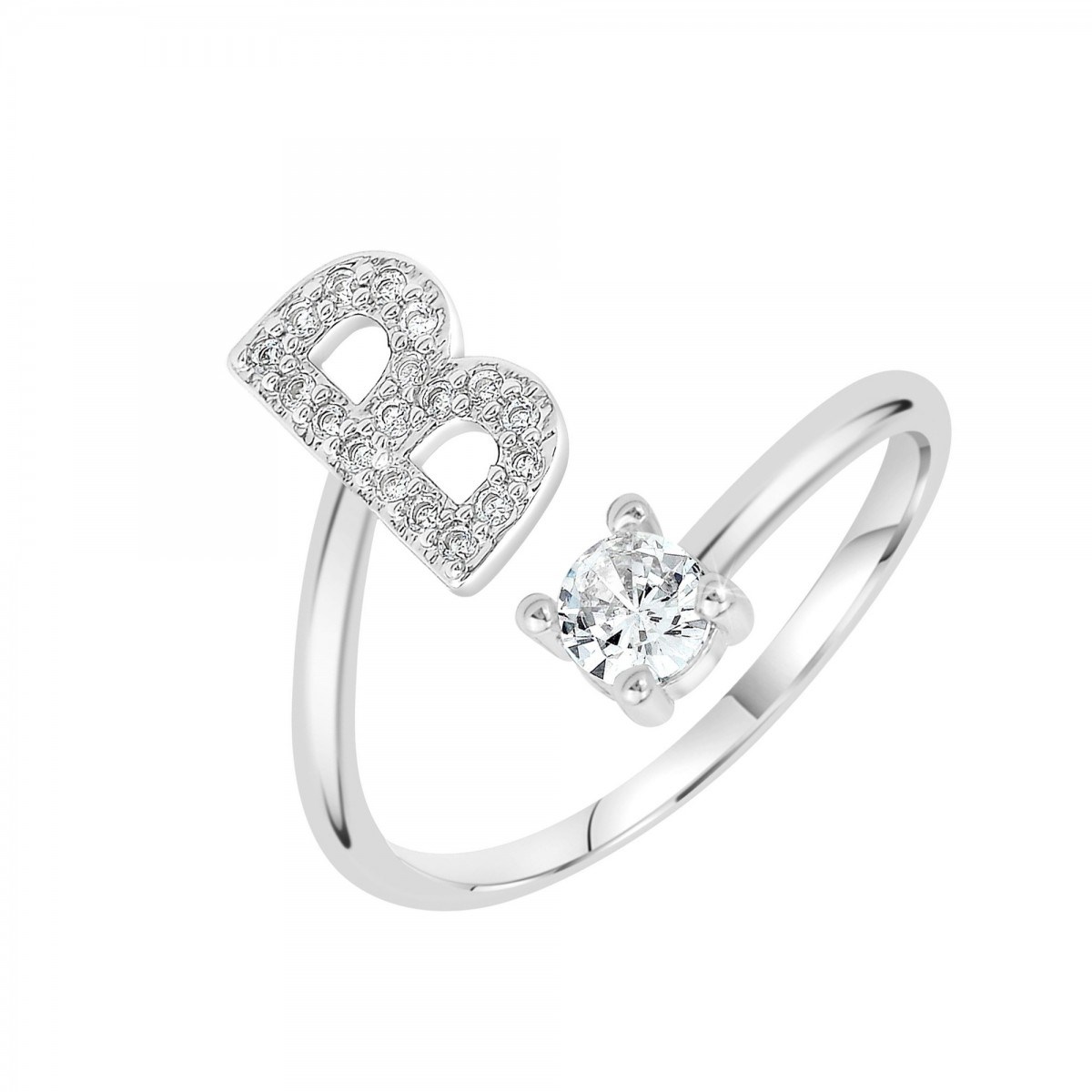 Bague lettre B ajustable SC Crystal ornée de Zirconium