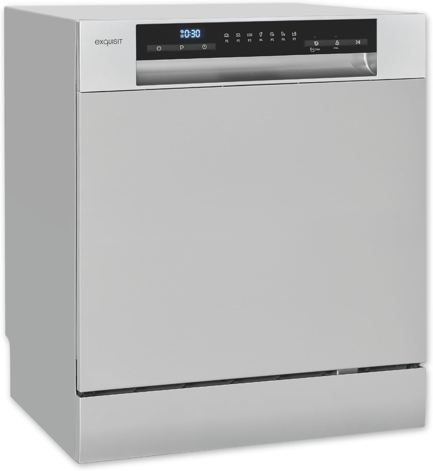 Exquisit Tischgeschirrspüler GSP508-030D silber | Spülmaschine 55 cm freistehend | Kleiner Geschirrspüler 8 Maßgedecke | Tischspülmaschine LED Display