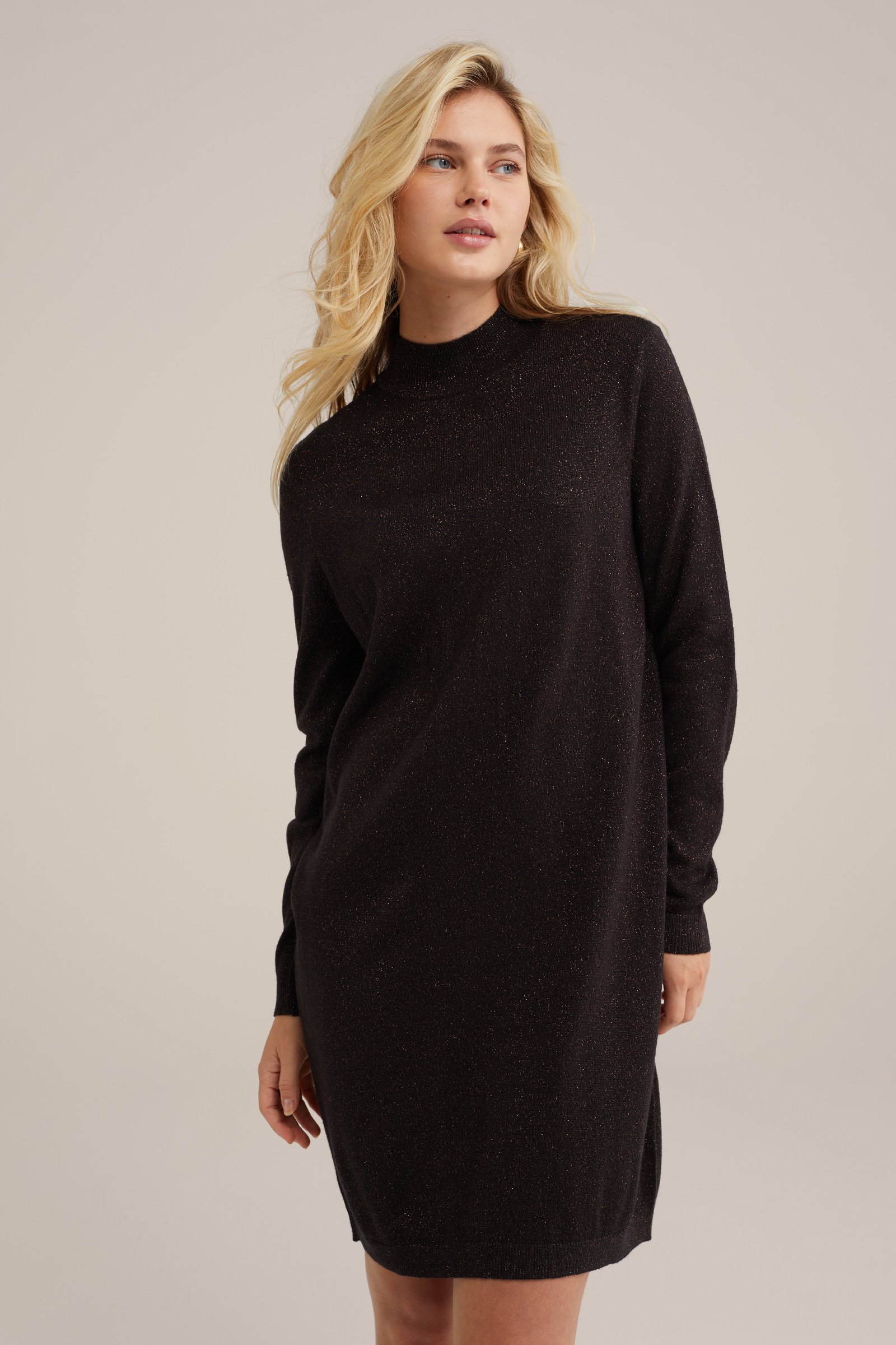 jurk met glittergaren WE Fashion Zwart