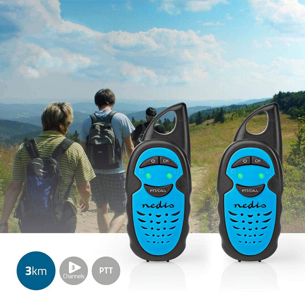(2er Set) PMR Walkie Talkie mit LCD Anzeige 3 km Reichweite 3 Kanäle (WLTK0300BU) - Schwarz / Blau