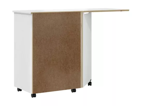 Armoire roulante avec bureau MOSS blanc bois de pin solide