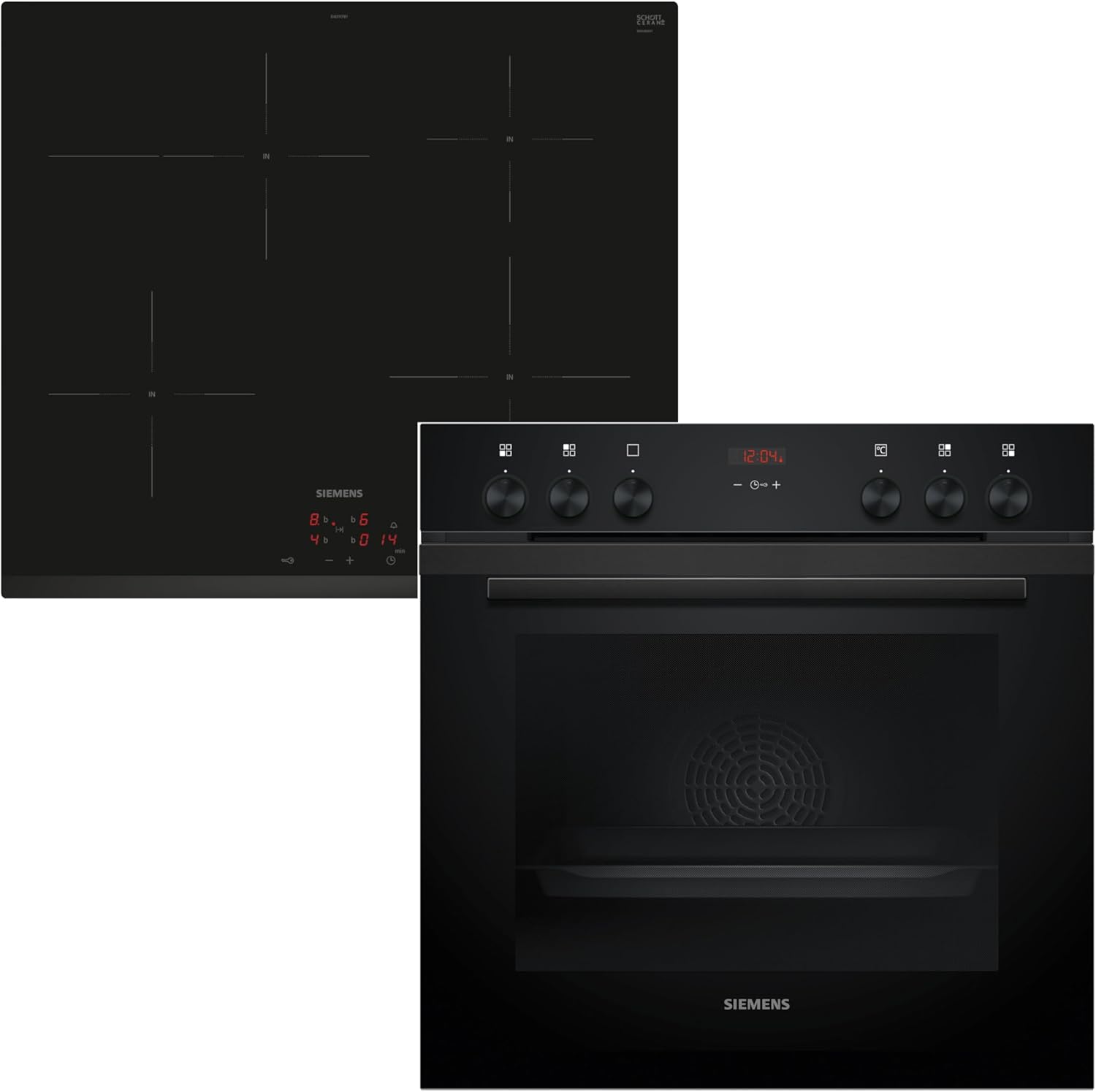 Siemens EQ322IAAB, iQ300 Einbauherd-Set, Bestehend aus HE213ABB4 Herd, 60 x 60 cm, 3D Heißluft für gleichmäßige Hitze, LCD-Display & EI631CFB1E Induktionskochfeld, Bräterzone, powerBoost, Rahmenlos
