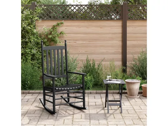 Chaise à bascule avec table pliable noir bois massif peuplier