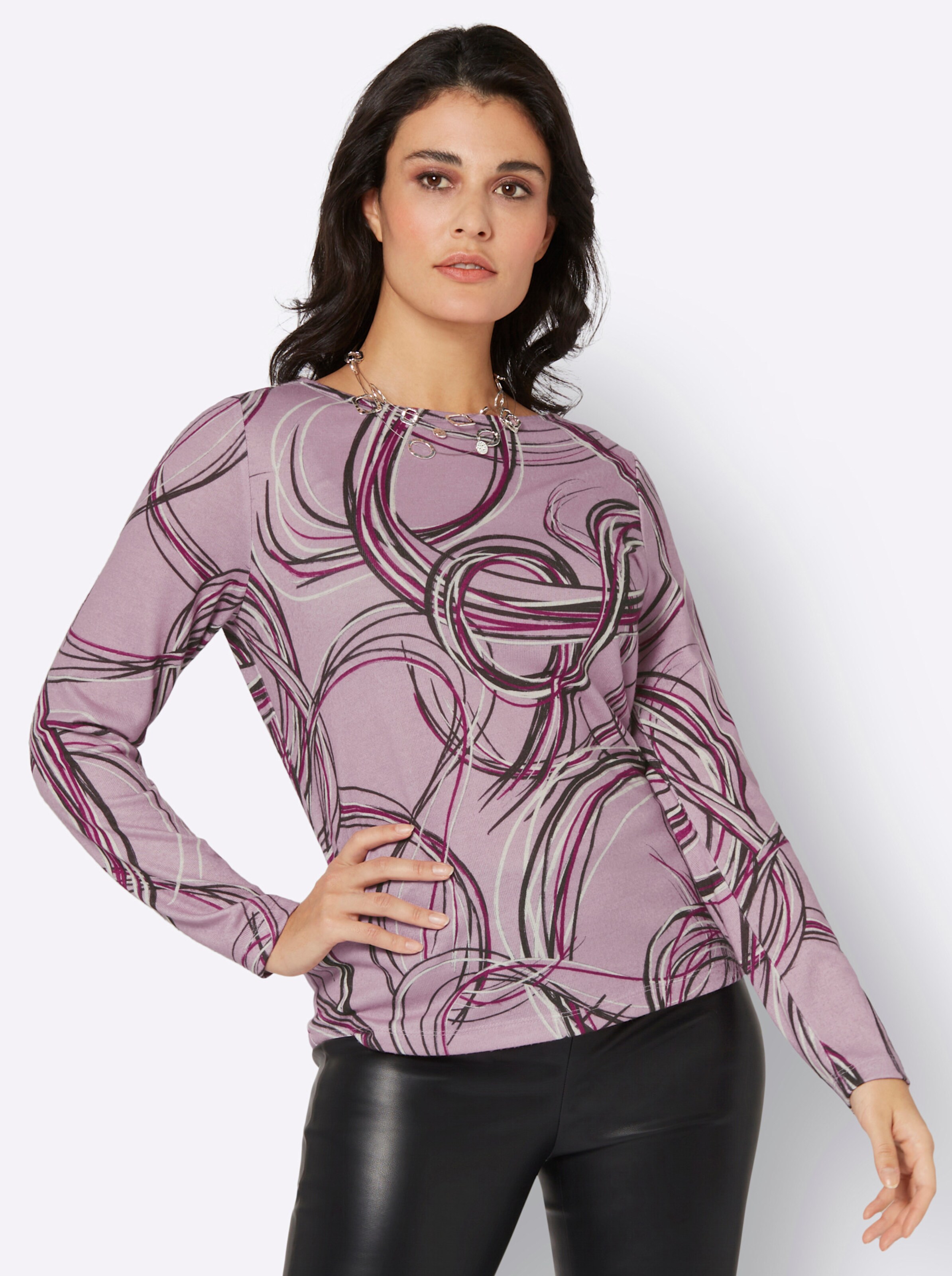 Shirt in mauve-graphit-bedruckt