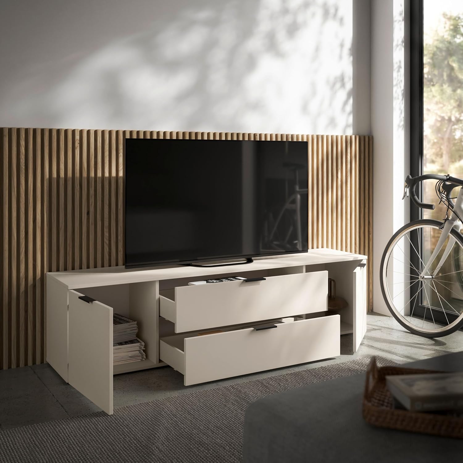 LINZ TV-Lowboard in Kaschmir - Moderner Fernsehschrank mit Schubladen und viel Stauraum - 180 x 47 x 40 cm (B/H/T)