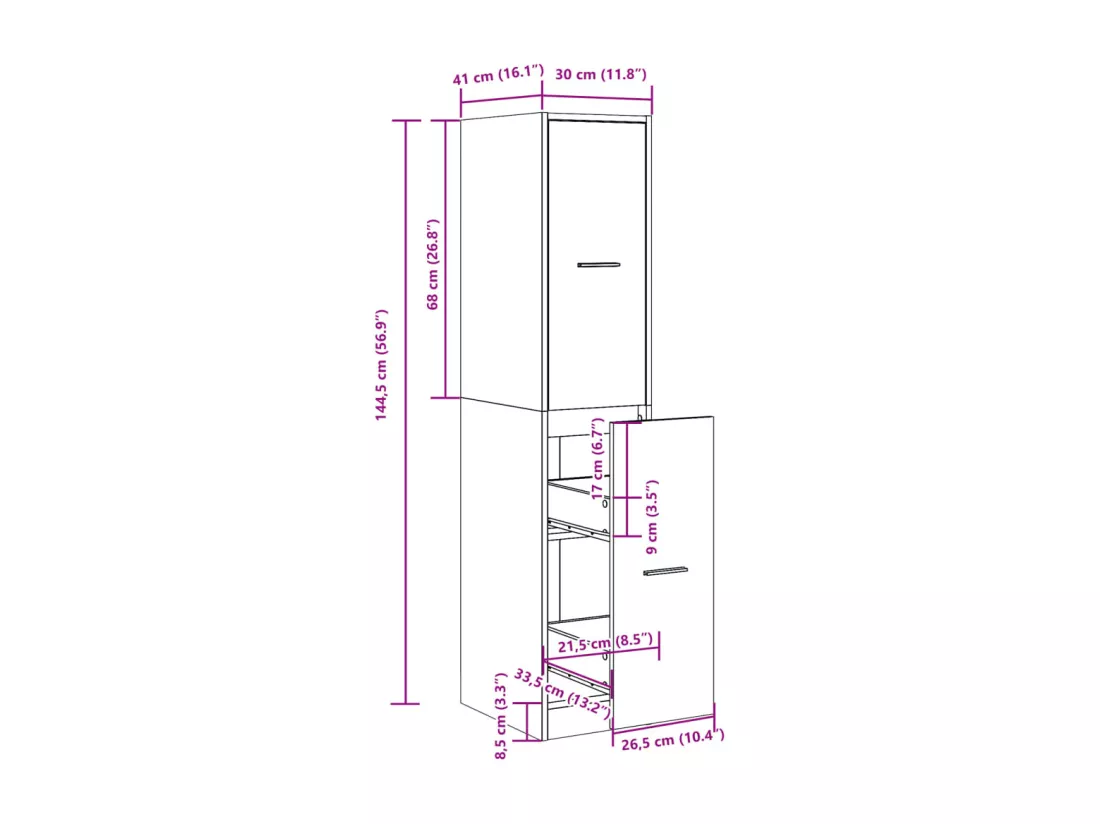 Armoire d'apothicaire chêne fumé 30x41x144,5 cm bois ingénierie
