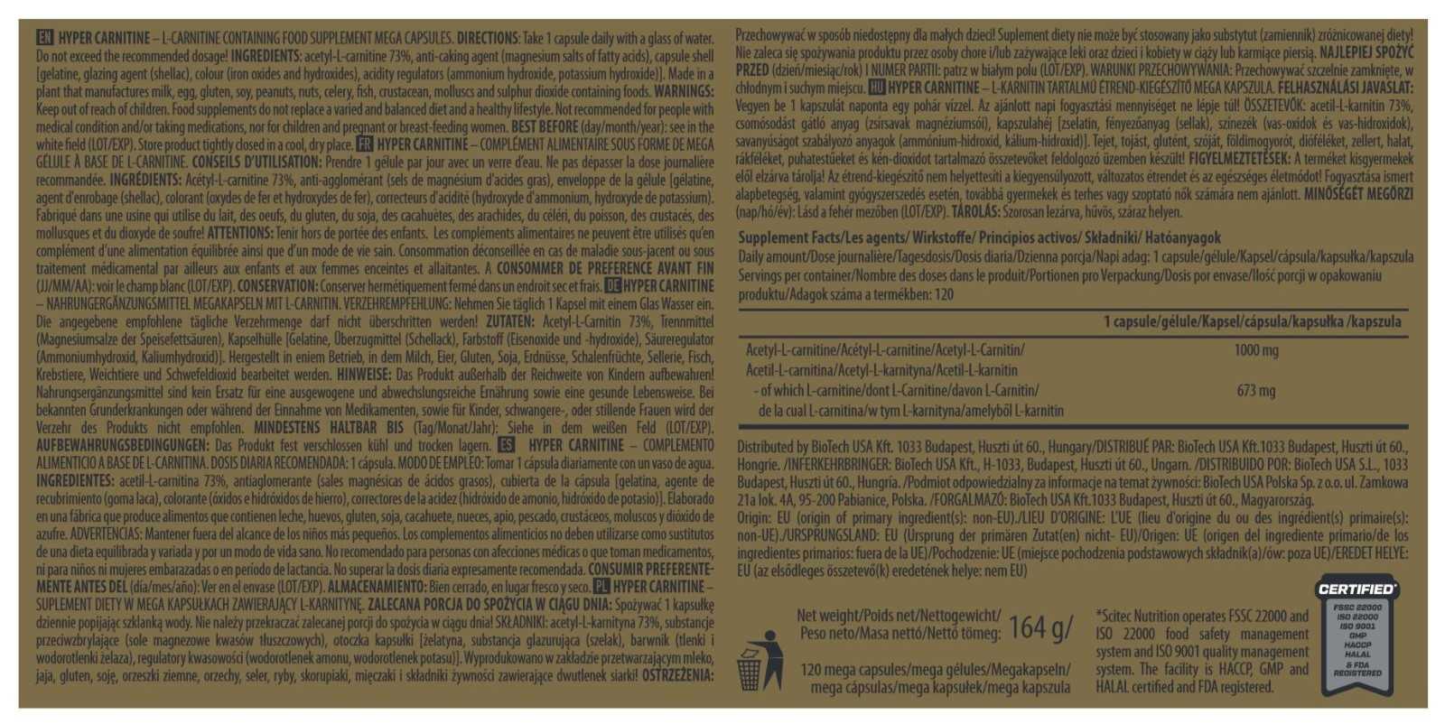 Scitec Nutrition Hiper Carnitina 120 Cápsulas