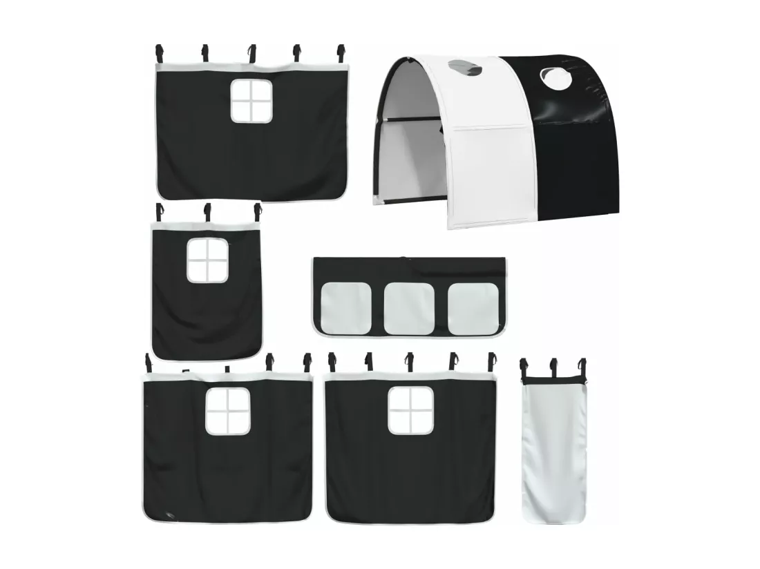 Lit mezzanine enfants et tunnel blanc/noir 80x200cm pin massif