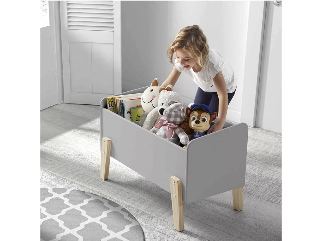 Coffre à jouets 80x39x48 gris en bois CO2012