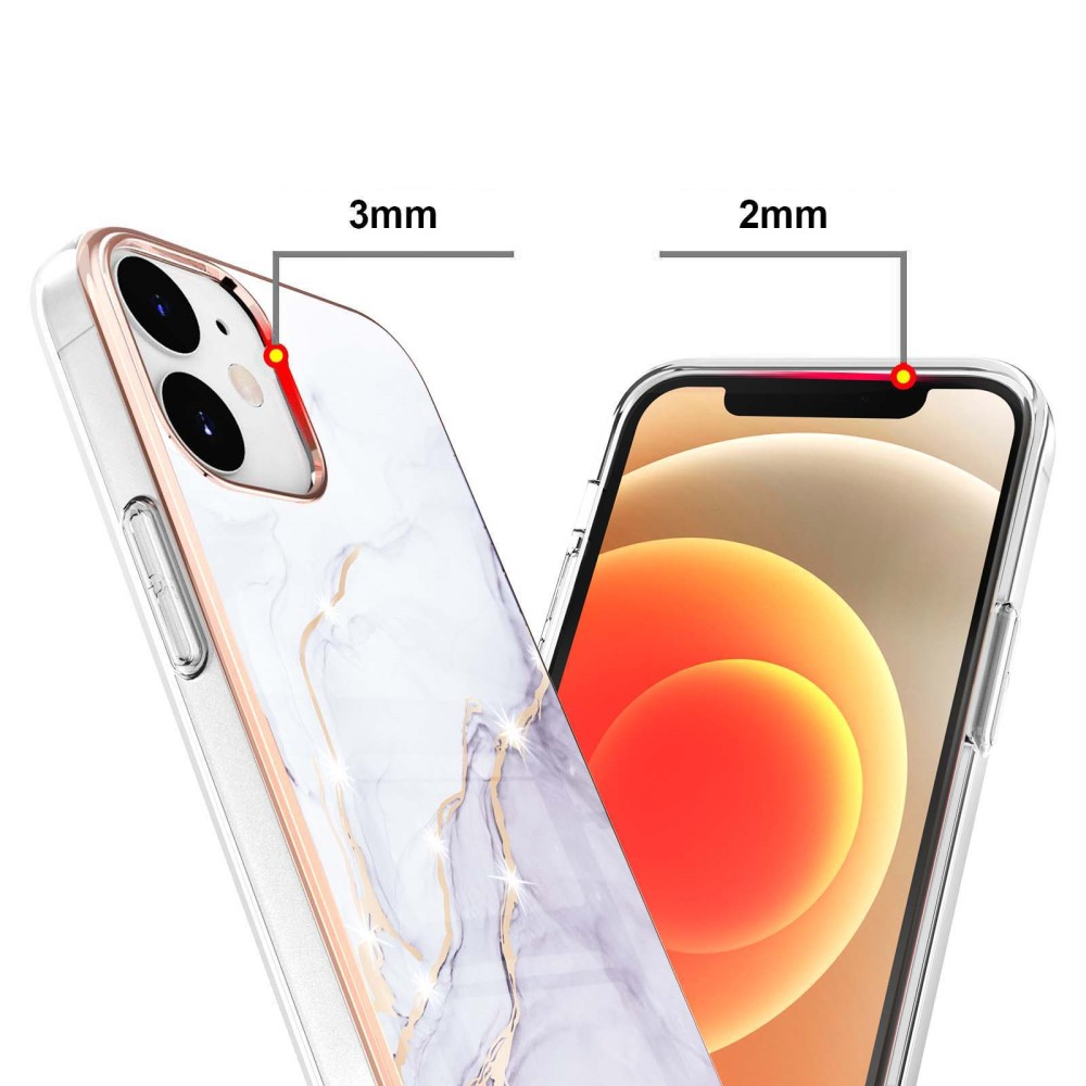 iPhone 12 / iPhone 12 Pro Gummi Case Hülle Galvanisierter Rahmen Marble Marmor Design - Lila / Roségold
