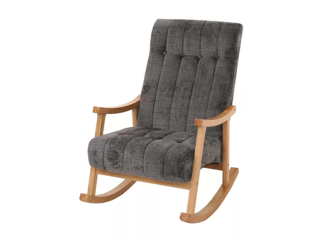 Fauteuil à bascule MCW-K10, gris foncé, piètement naturel