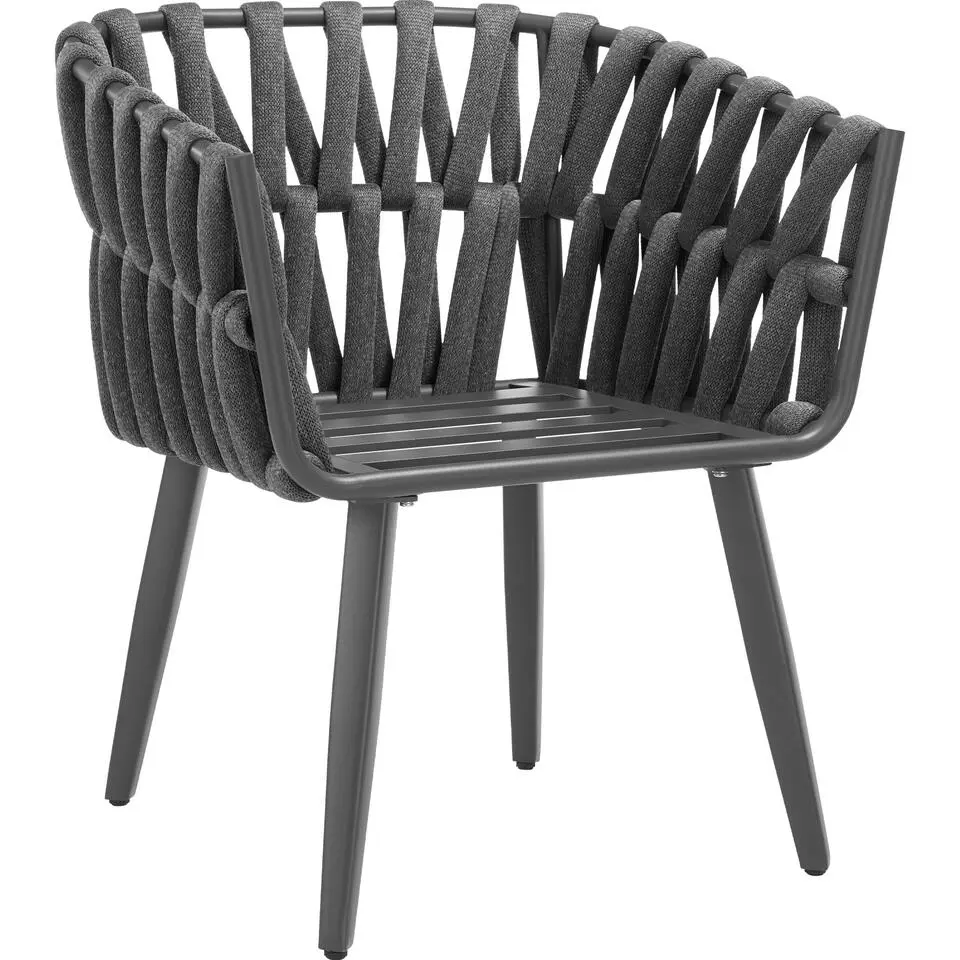 tectake - Stoel Lugano in rope-design met aluminium frame, Antraciet