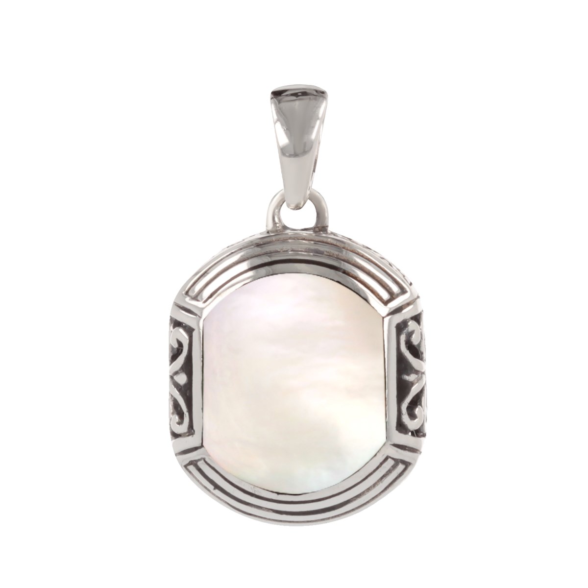 Pendentif ADEN ethnique nacre blanche sertie argent 925