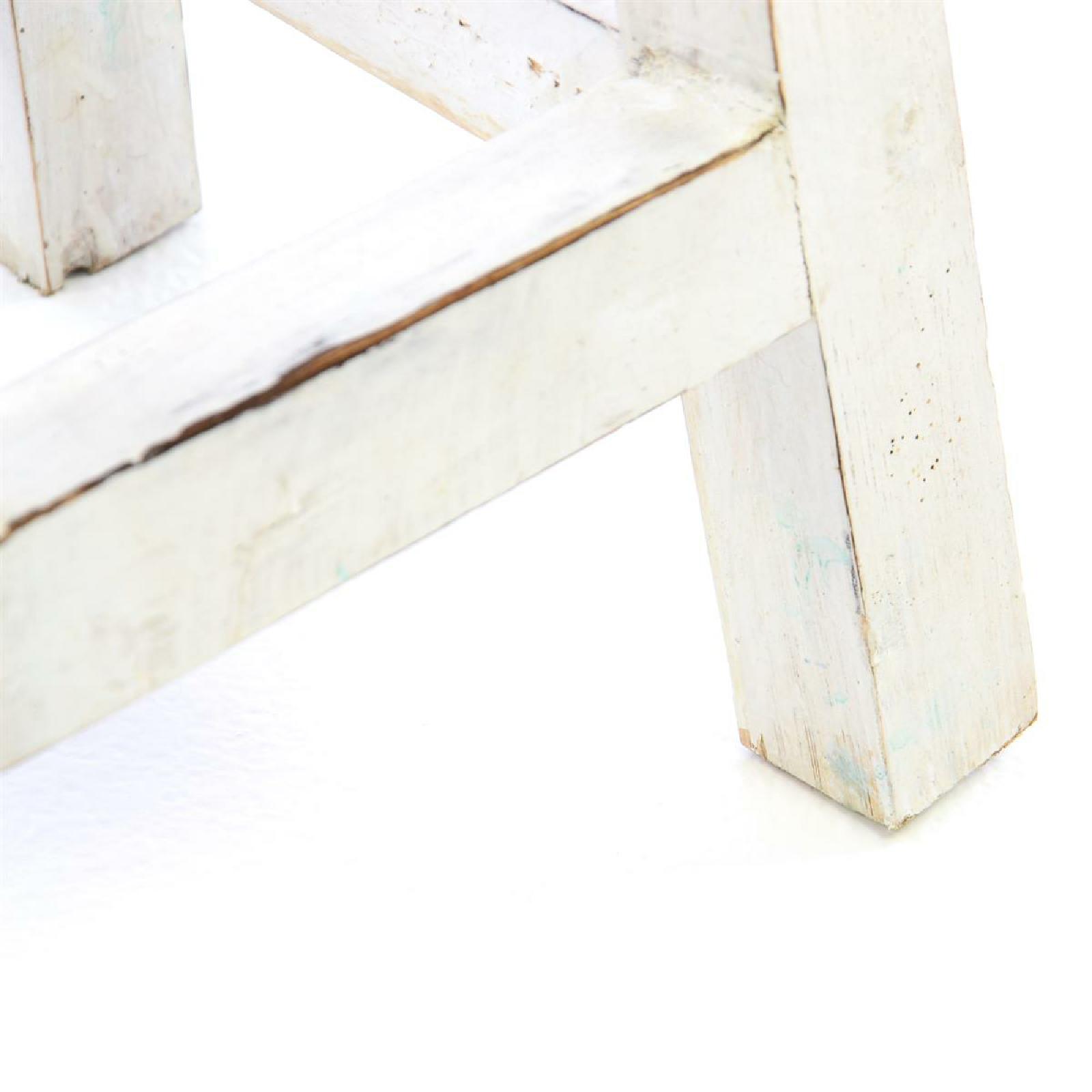 VCM Hocker weiß im Vintage-Look massiv Holz Schemel Blumentisch 50 cm