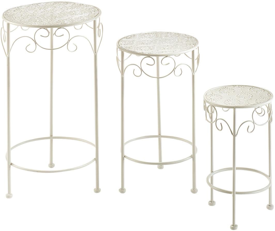 locker Blumenständer rund aus Metall, cream (3er Set)