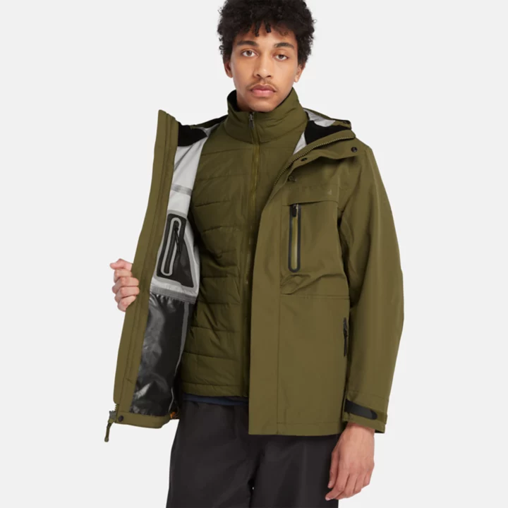 Jaqueta impermeável 3 em 1 Super Benton para homens na cor verde escura.