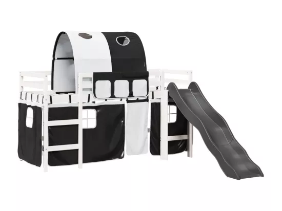 Lit mezzanine enfants et tunnel blanc/noir 90x200 cm pin massif